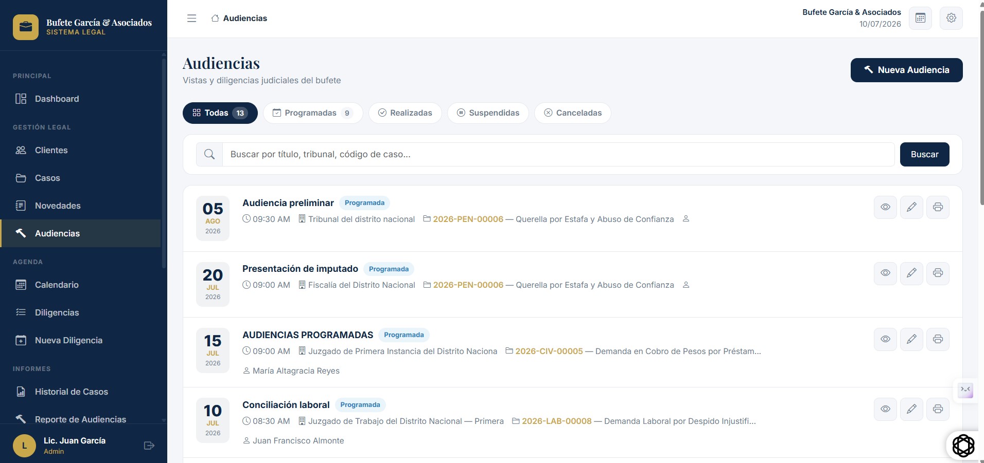 Módulo de audiencias